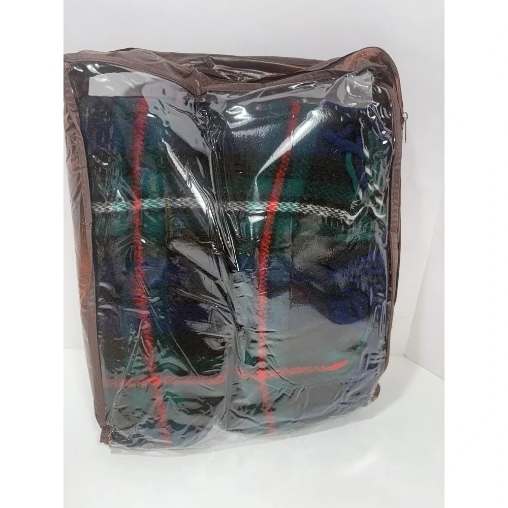 The Great Cover Up‎ Fringe Throw Blanket JCPenney Plaid USA 50x60 Blue Green Red